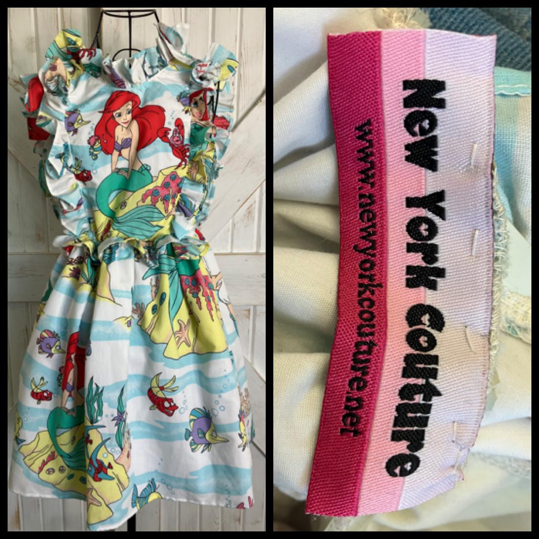 Upcycled Vintage Little Mermaid Ariel Under the Sea Bed Sheet Mini Sundress Dress