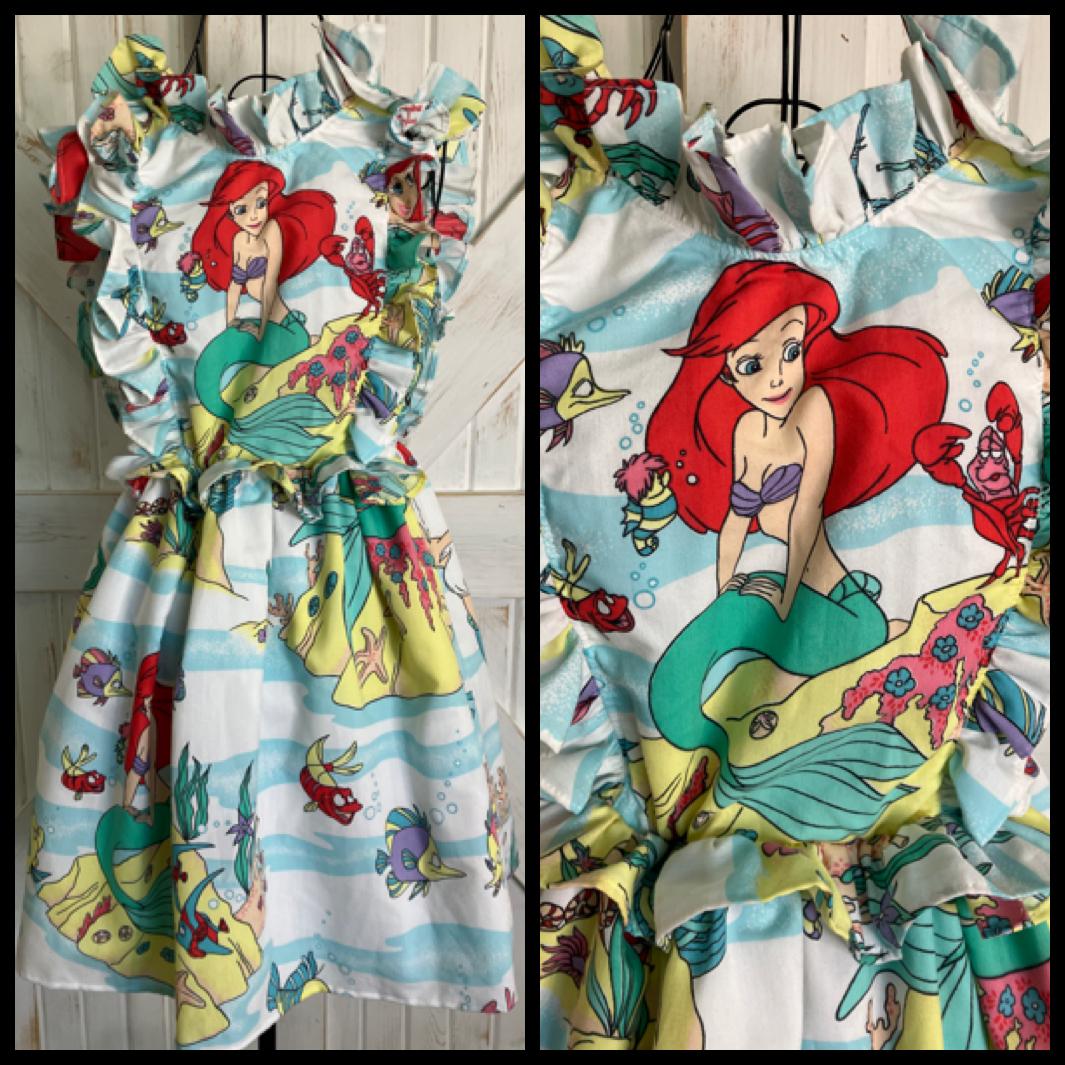 Upcycled Vintage Little Mermaid Ariel Under the Sea Bed Sheet Mini Sundress Dress