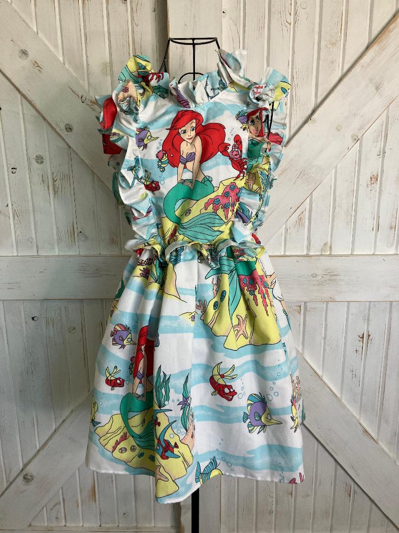 Upcycled Vintage Little Mermaid Ariel Under the Sea Bed Sheet Mini Sundress Dress
