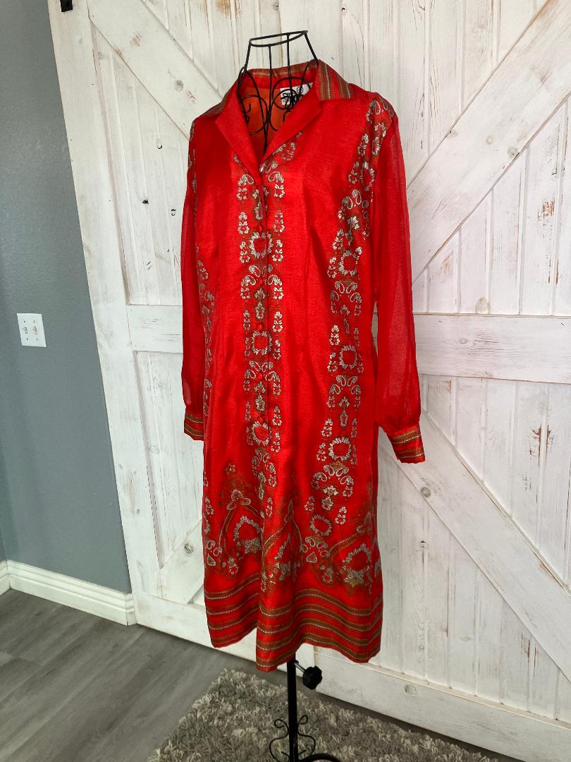 60's Vintage Alfred Shaheen Red Gold Batik Mod Hawaiian Dress