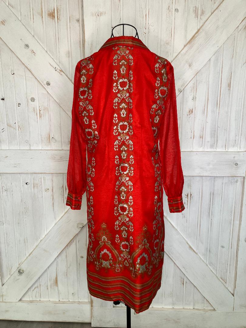 60's Vintage Alfred Shaheen Red Gold Batik Mod Hawaiian Dress