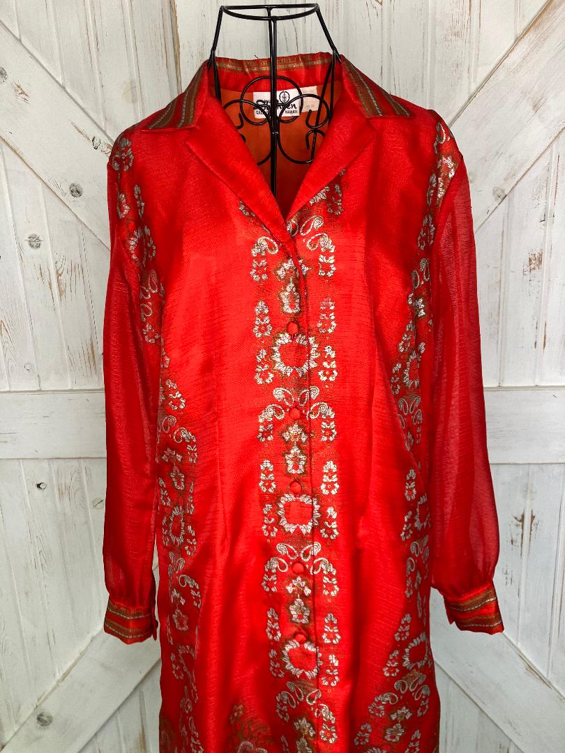 60's Vintage Alfred Shaheen Red Gold Batik Mod Hawaiian Dress
