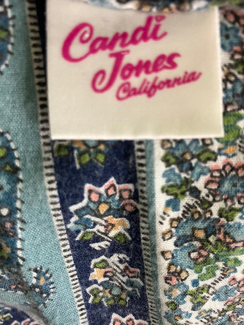 70's Vintage Candi Jones Gunne Sax STYLE Blue Velvet Paisley Calico Prairie Midi Dress