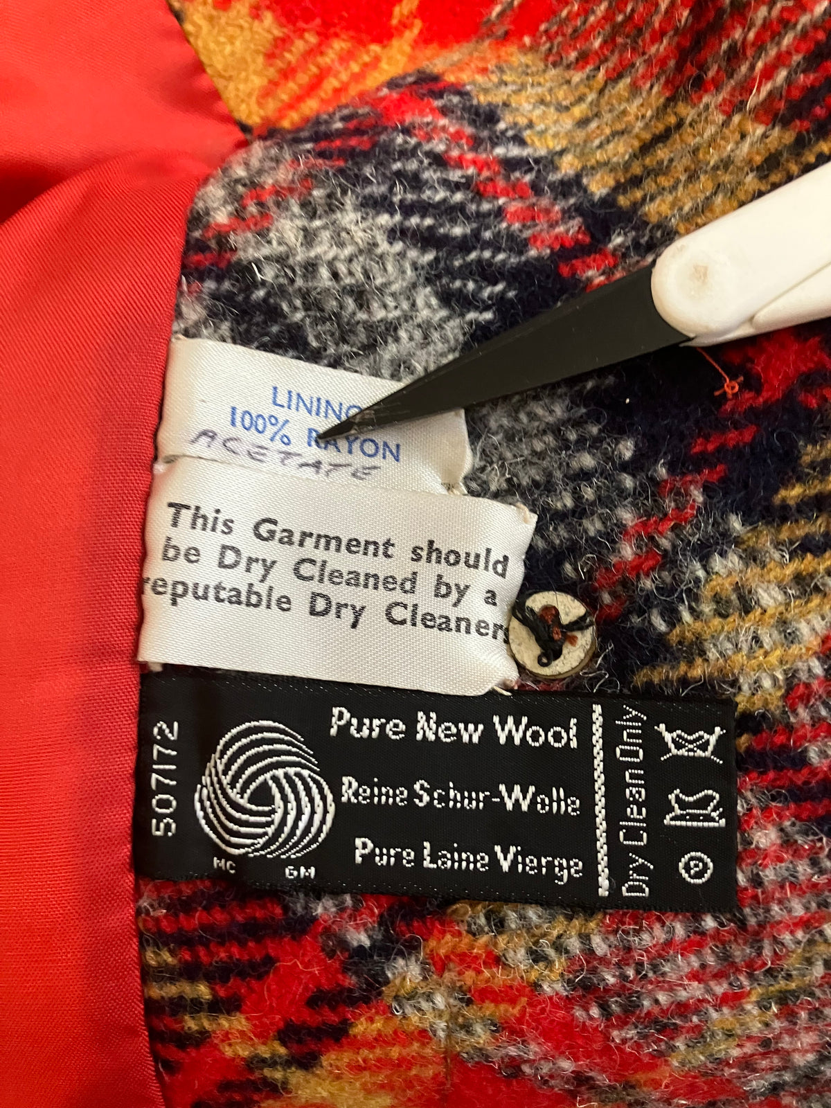 70's Vintage The 1300 Collection Holt Renfrew Penny Lane Mod Go Go Red Gray Yellow Plaid Wool Pea Coat Jacket