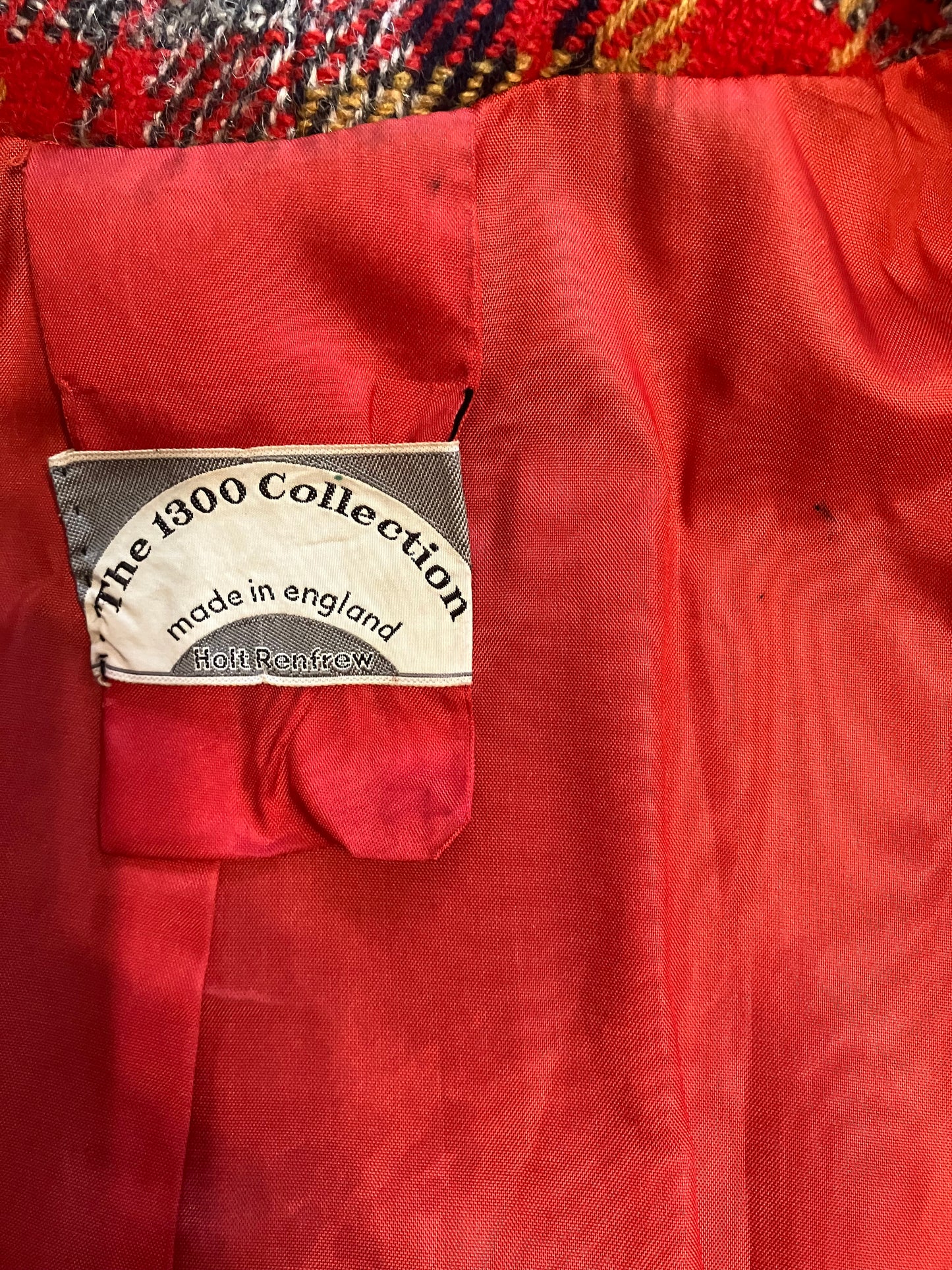 70's Vintage The 1300 Collection Holt Renfrew Penny Lane Mod Go Go Red Gray Yellow Plaid Wool Pea Coat Jacket