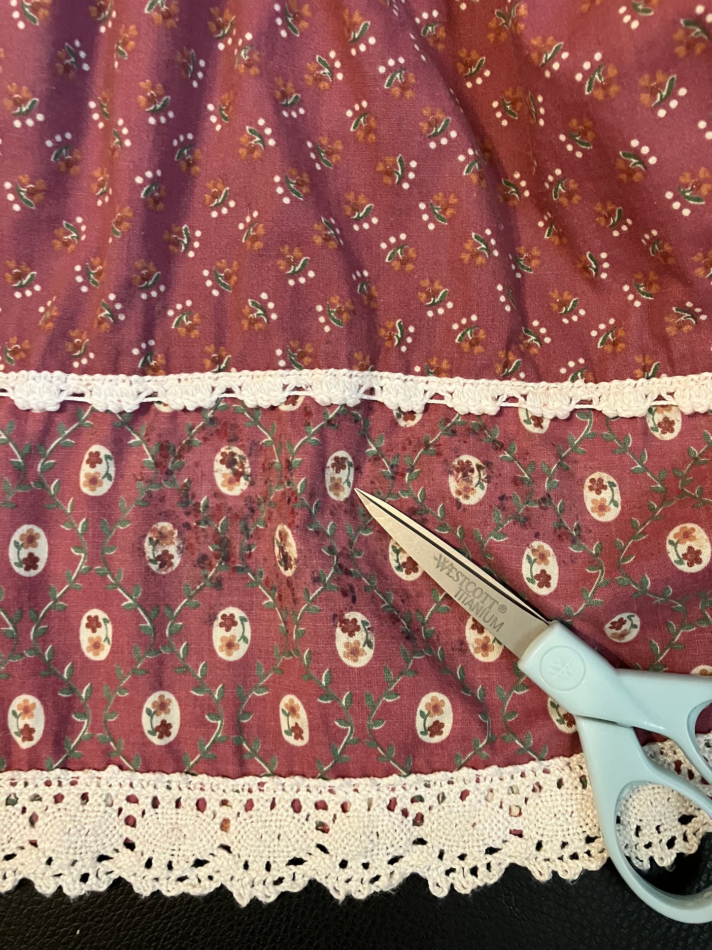 70's Vintage Gunne Sax Jessica's Gunnies Pink White Calico Prairie Midi Skirt 9 *ALTERED HEM