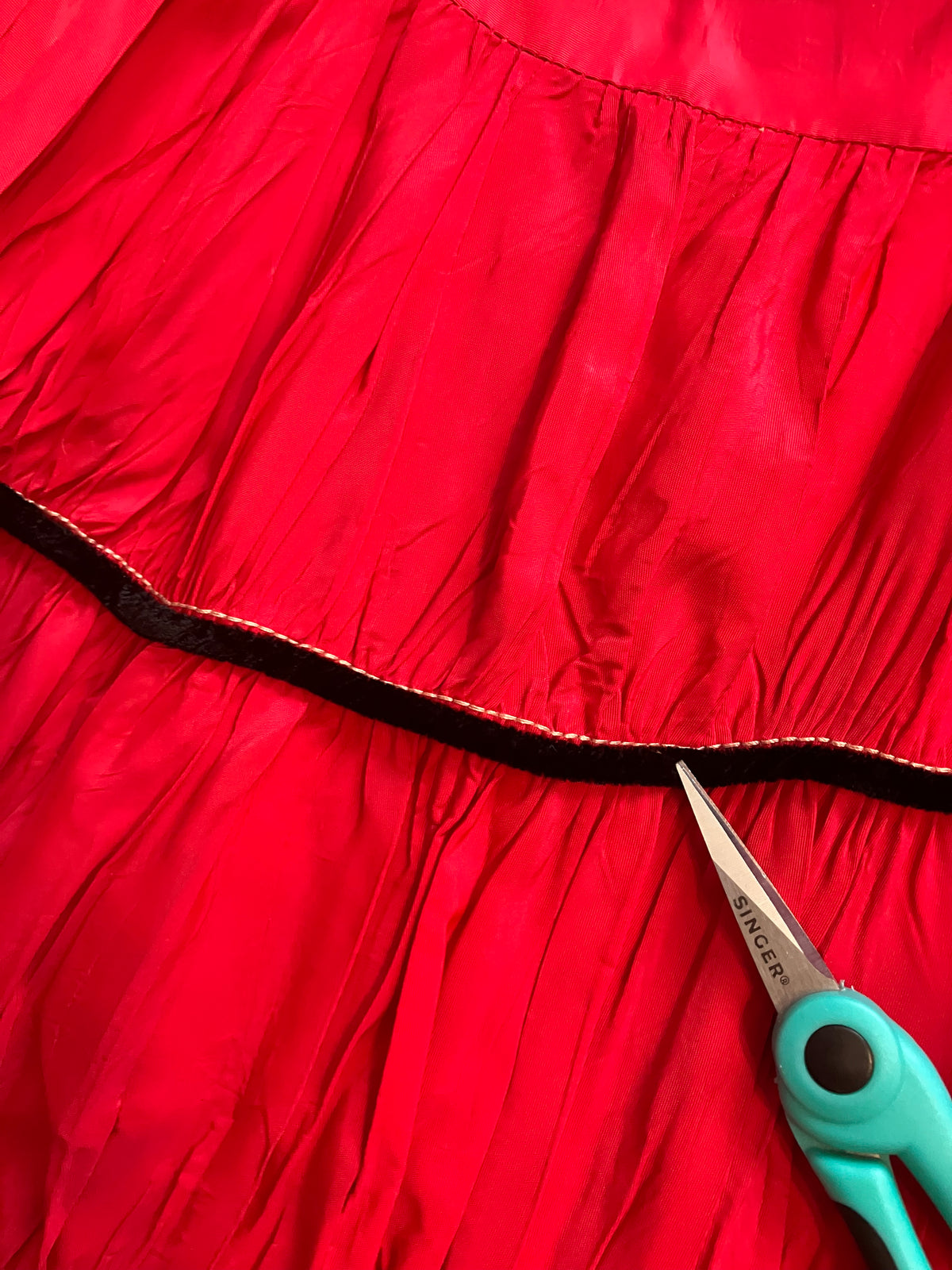 50's Vintage Jonathan Logan Red Black Patio Saloon Girl Tea Swing Midi Dress *FLAWS