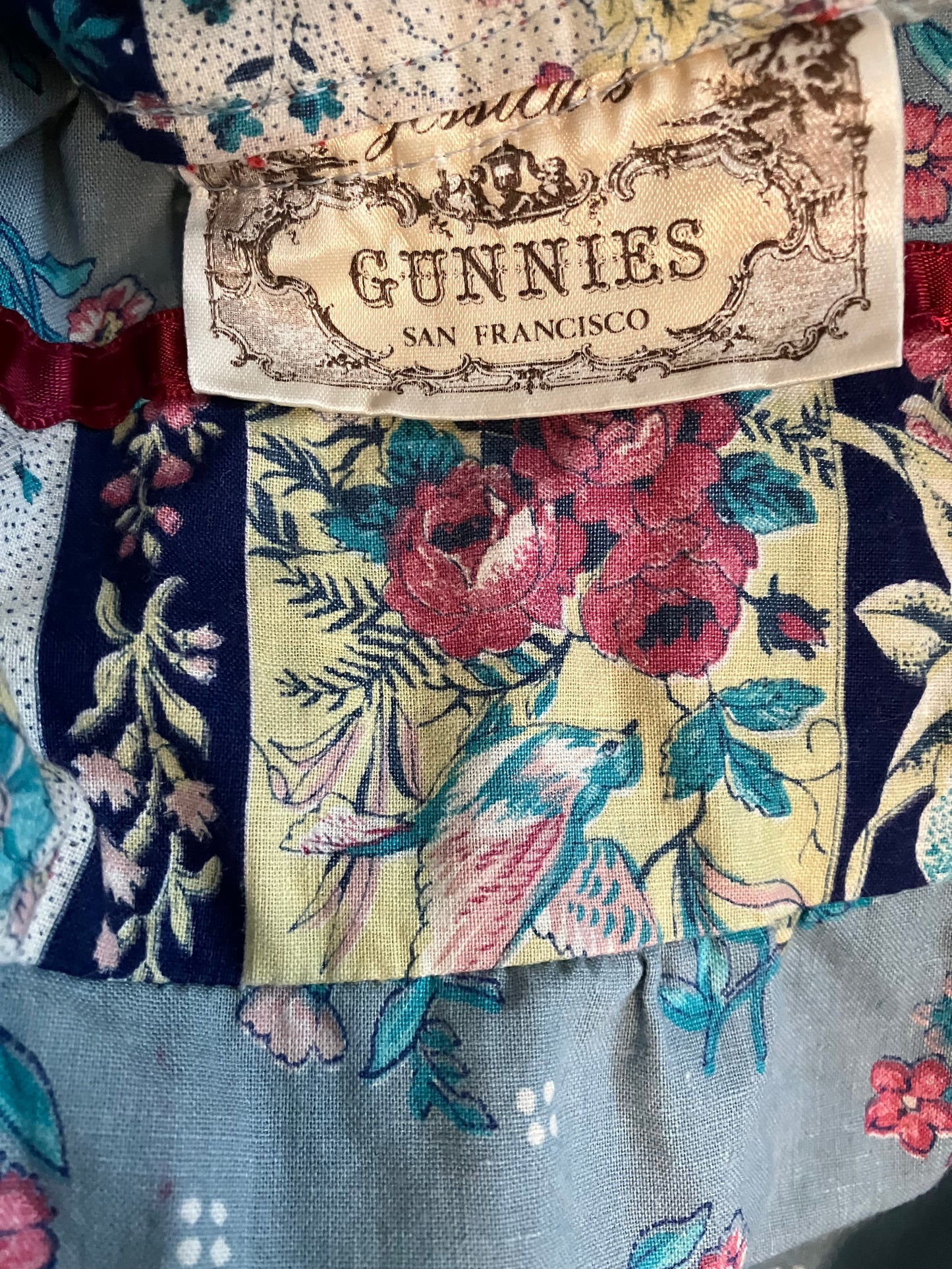 70's Vintage Gunne Sax Jessica's Gunnies Blue Red Pink Fruit Bird Print Prairie Midi Skirt