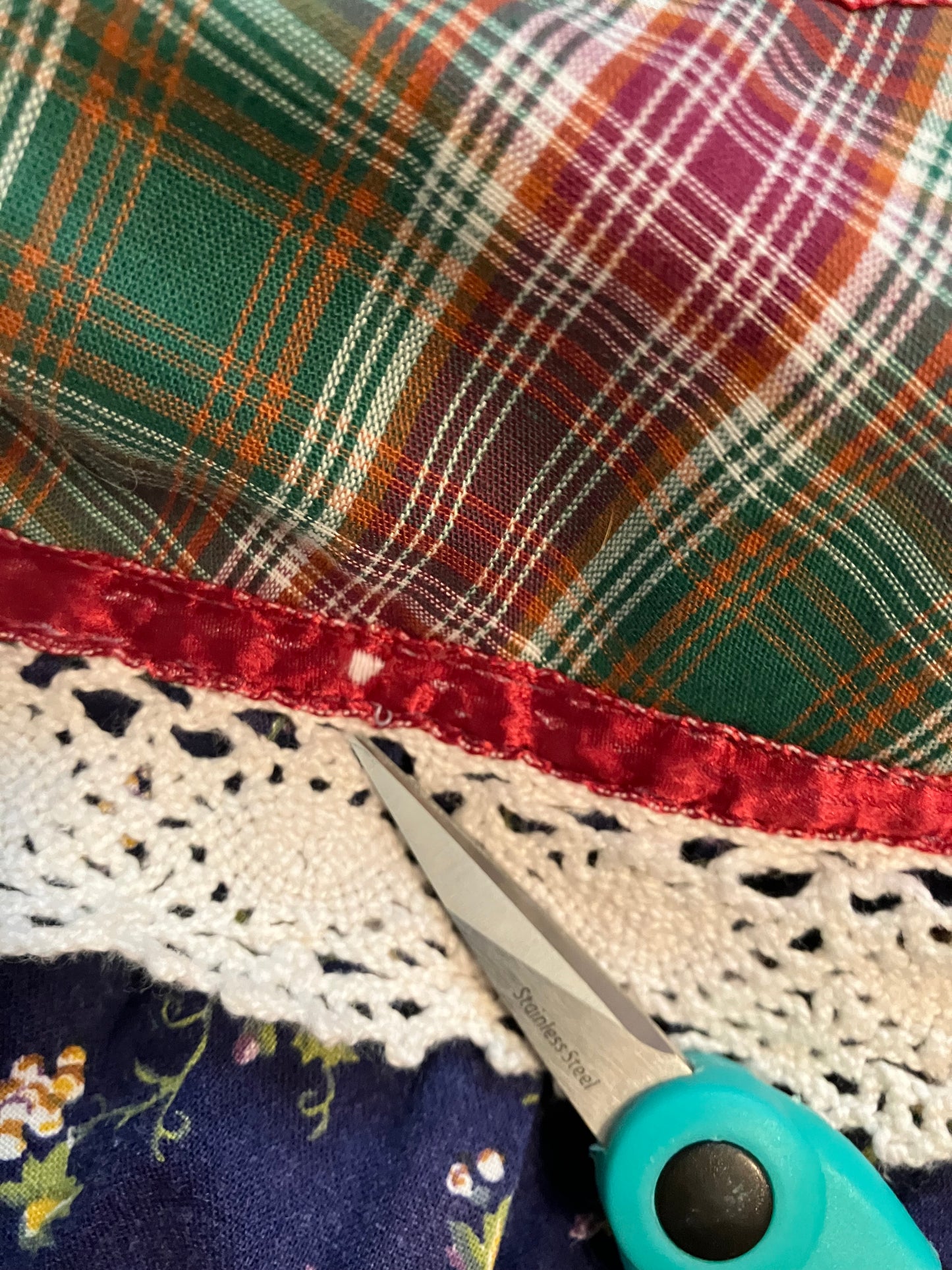 WOUNDED BIRD READ 70's Vintage Gunne Sax Jessica's Gunnies Blue Calico Red Green Plaid Prairie Maxi Skirt