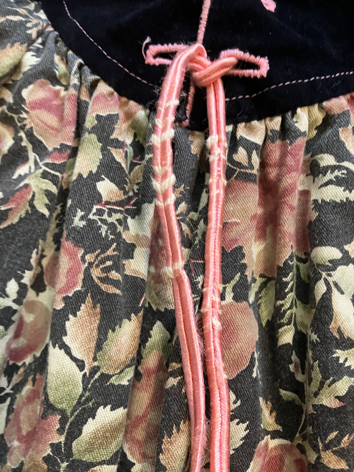 70's Vintage Young Edwardian Arpeja Black Pink Green Calico Rose Corset Sweetheart Midi Sundress Dress