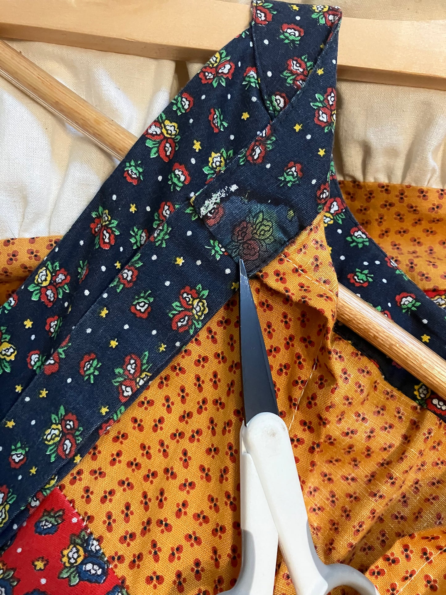 70's Vintage Gunne Sax Blue Red Yellow Calico Halter Tent Prairie Western Midi Dress 9