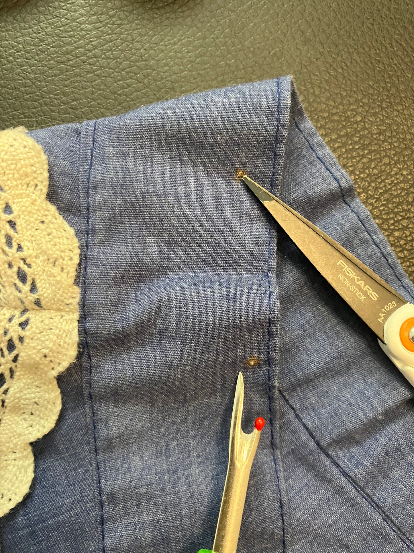 70's Vintage Gunne Sax Jessica's Gunnies Pink Label Ivory Lace Blue Chambray Denim Prairie Blouse + Maxi Skirt Set