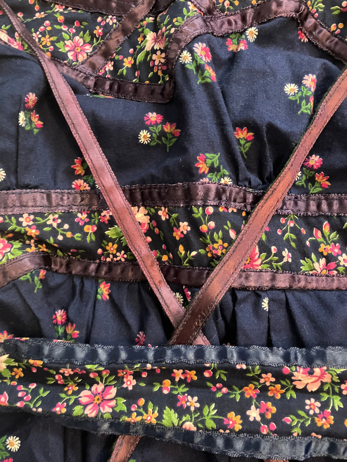 70's Vintage Phase II California Blue Pink Calico Halter Prairie Gunne Sax STYLE Maxi Dress