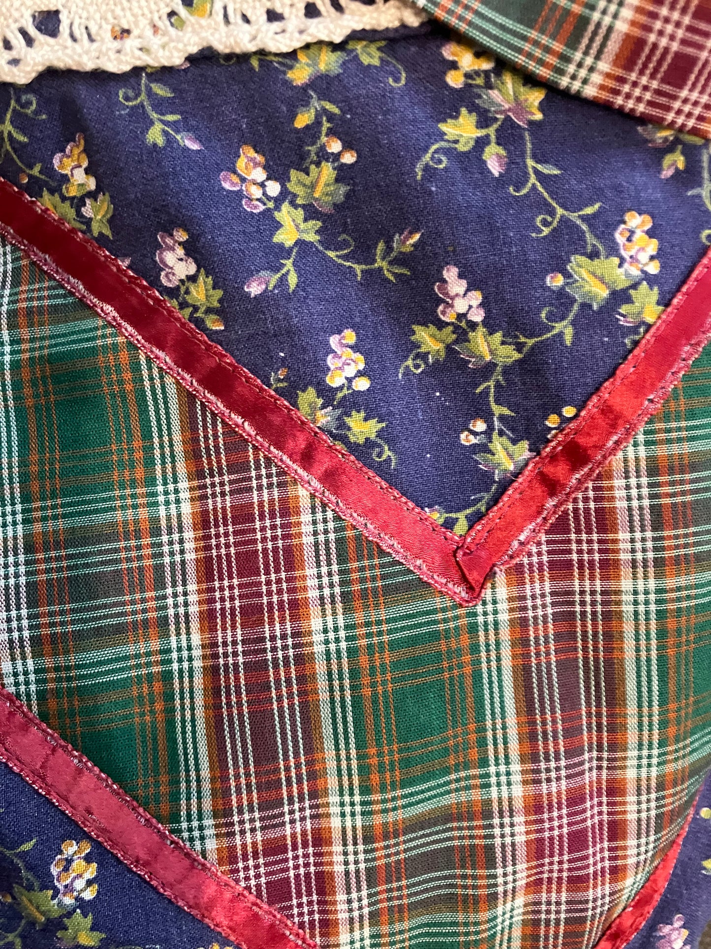 WOUNDED BIRD READ 70's Vintage Gunne Sax Jessica's Gunnies Blue Calico Red Green Plaid Prairie Maxi Skirt