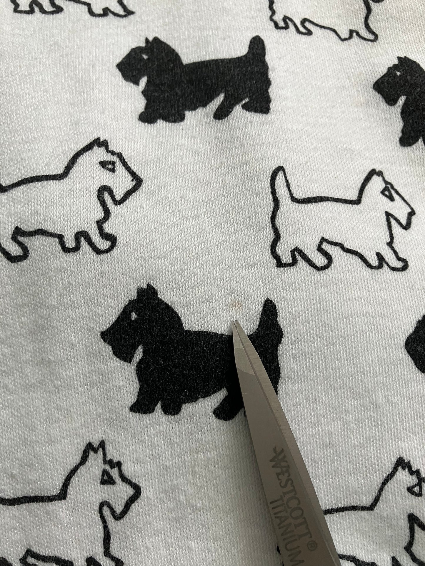 70's Vintage The Vested Gentress White Black Scottie Dog Novelty Print Jersey Midi Dress
