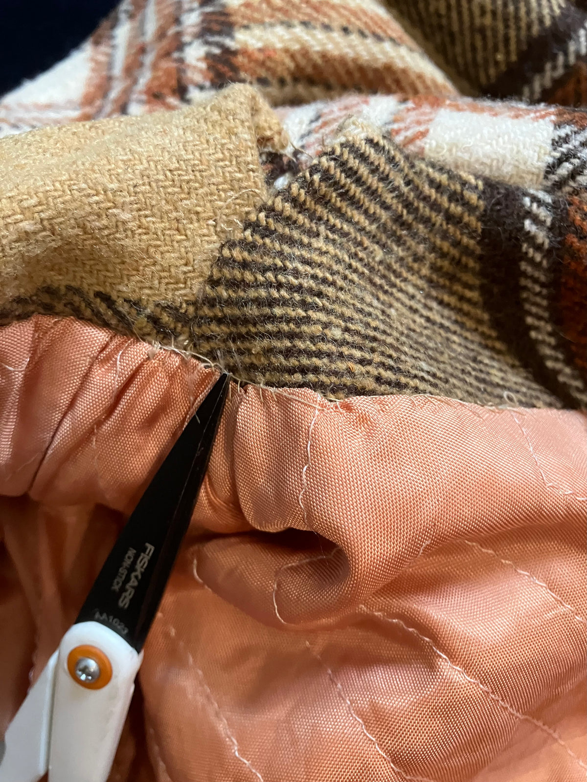 60's Vintage Sears Fashion Brown Beige Plaid Mod Marsha Brady Hooded Hoodie Pea Coat Jacket