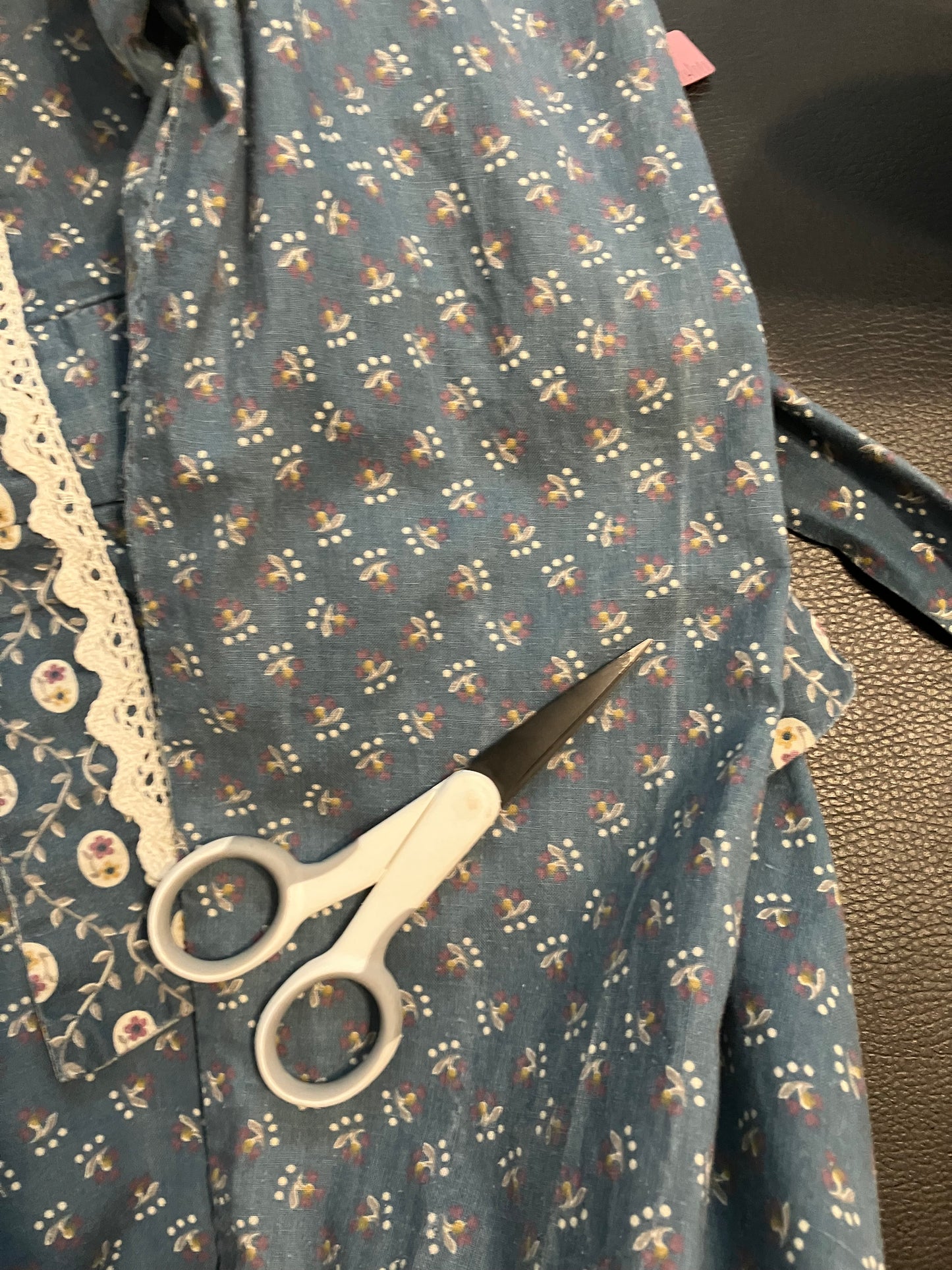 70's Vintage Gunne Sax Teal Blue White Calico Plaid Peplum Corset Prairie Midi Dress 11
