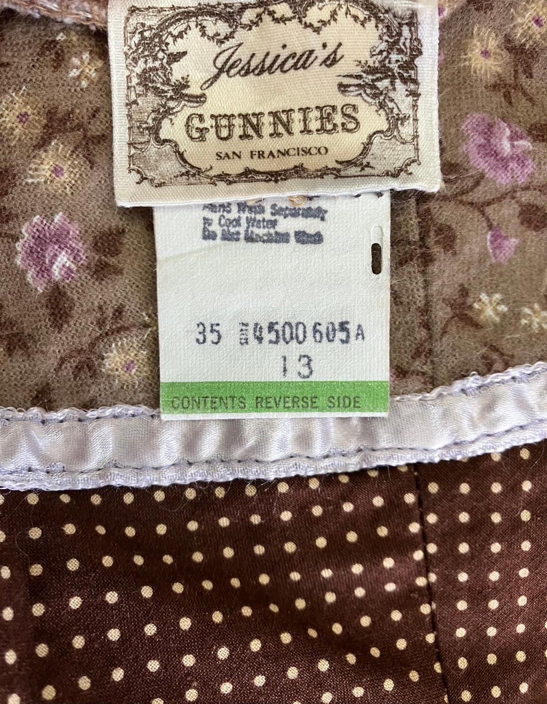 70's Vintage Gunne Sax Jessica's Gunnies Brown Purple Calico White Polka Dot Prairie Midi Skirt 13