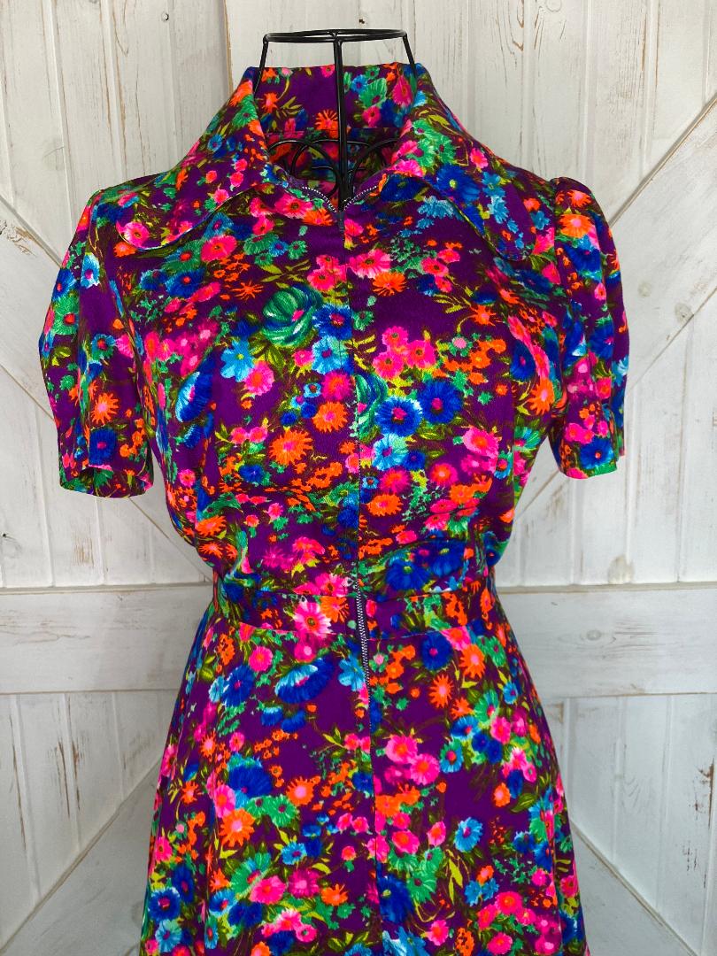 70's Vintage Handmade Pink Purple Blue Green Hawaiian Psychedelic Mini Romper Jumper Playsuit