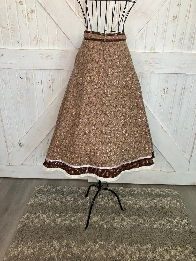 70's Vintage Gunne Sax Jessica's Gunnies Brown Purple Calico White Polka Dot Prairie Midi Skirt 13