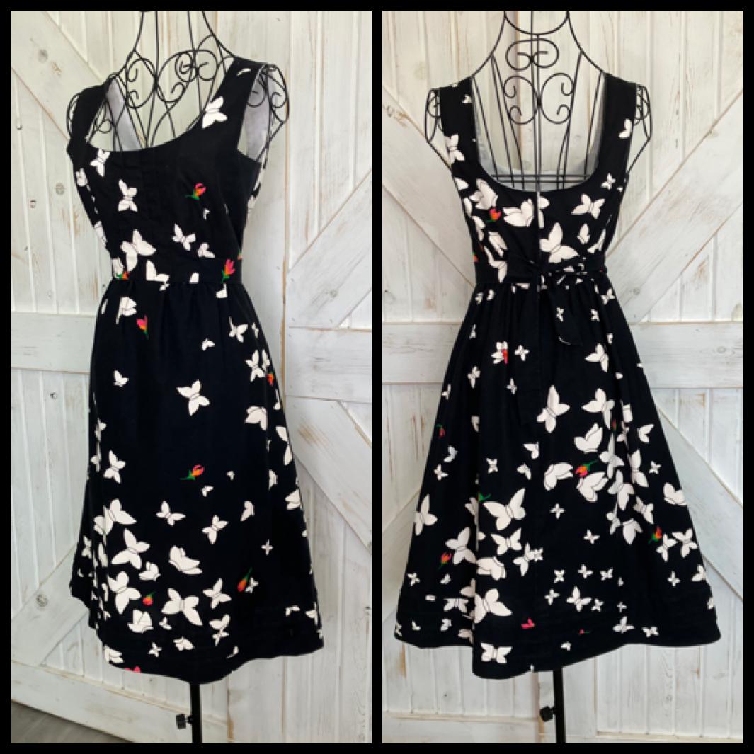 70's Vintage Malia Honolulu Black White Red Butterfly Novelty Print Hawaiian Sundress Mini Dress