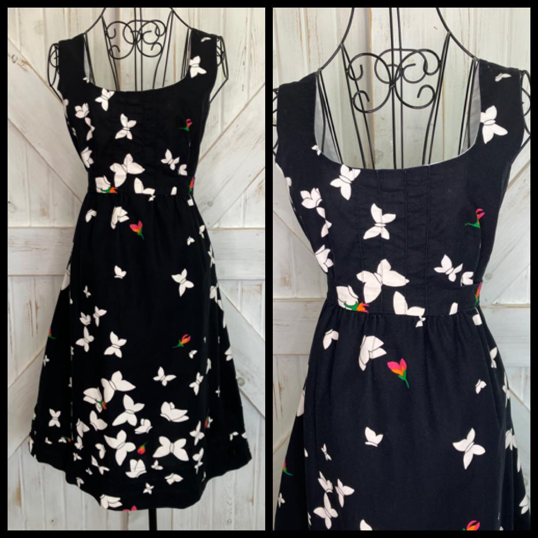70's Vintage Malia Honolulu Black White Red Butterfly Novelty Print Hawaiian Sundress Mini Dress