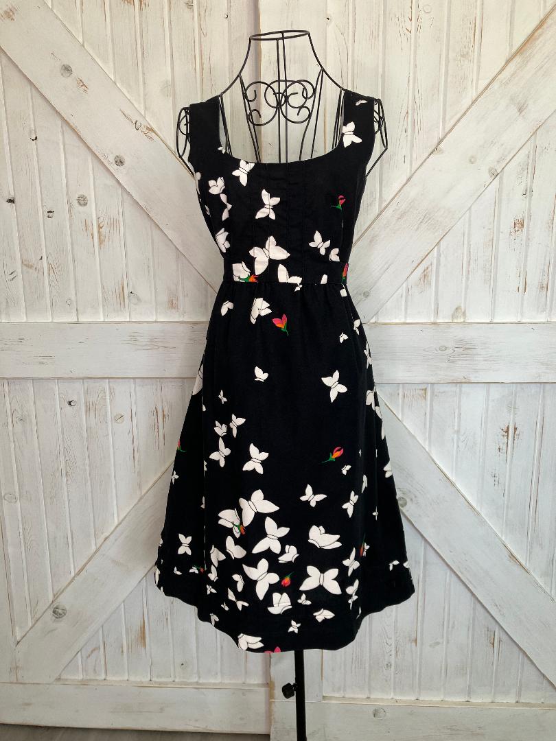 70's Vintage Malia Honolulu Black White Red Butterfly Novelty Print Hawaiian Sundress Mini Dress