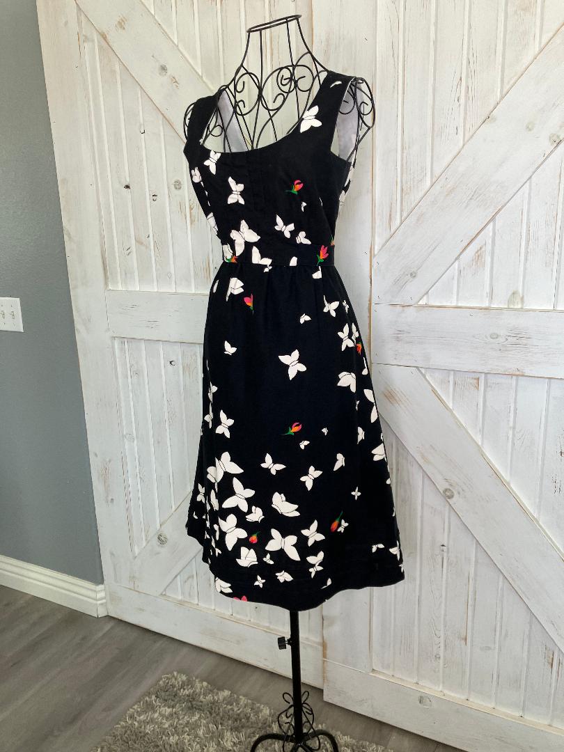 70's Vintage Malia Honolulu Black White Red Butterfly Novelty Print Hawaiian Sundress Mini Dress