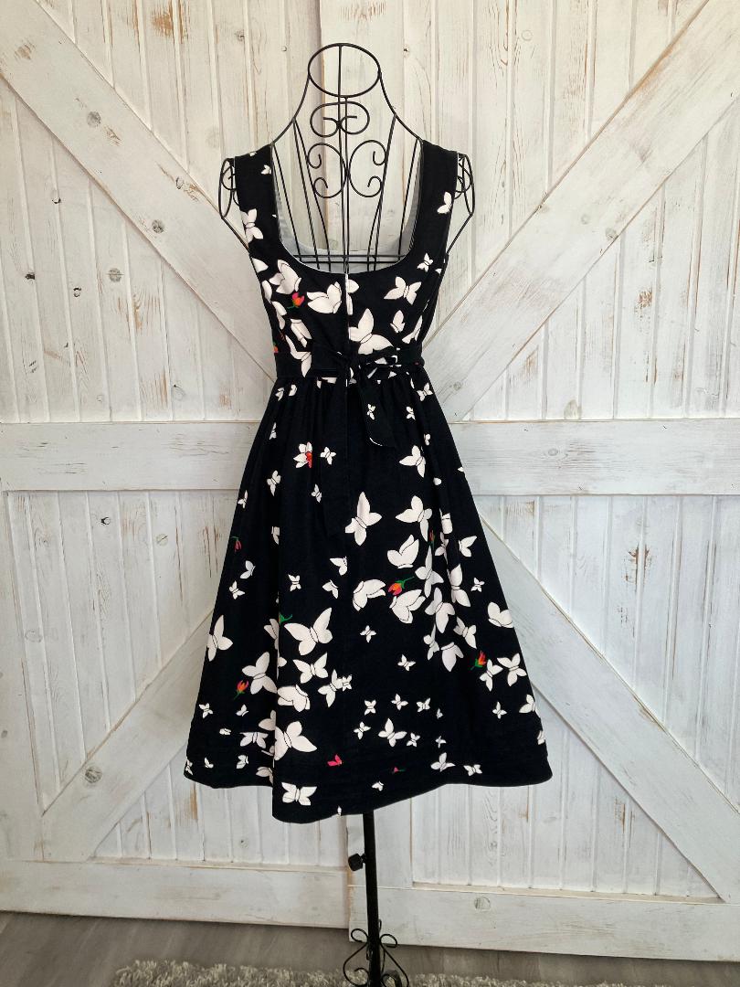 70's Vintage Malia Honolulu Black White Red Butterfly Novelty Print Hawaiian Sundress Mini Dress
