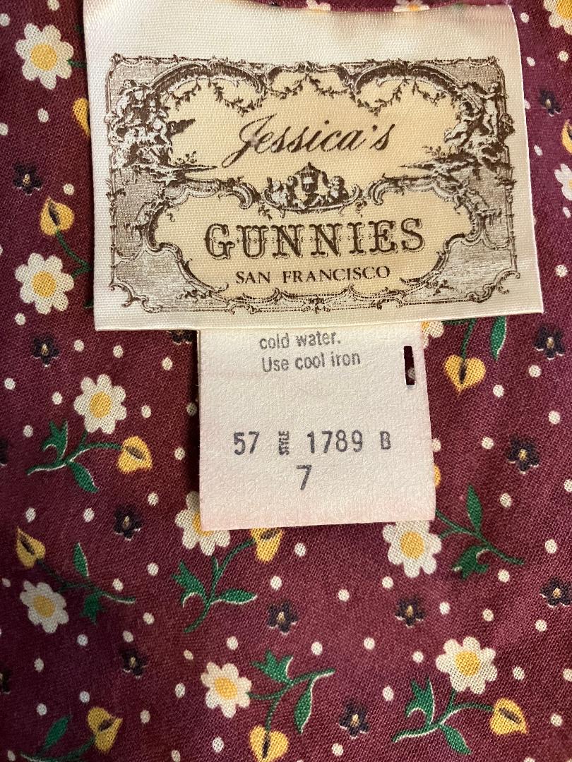70's Vintage Gunne Sax Jessica's Gunnies Purple Mauve White Yellow Green Daisy Calico Prairie Midi Skirt 7