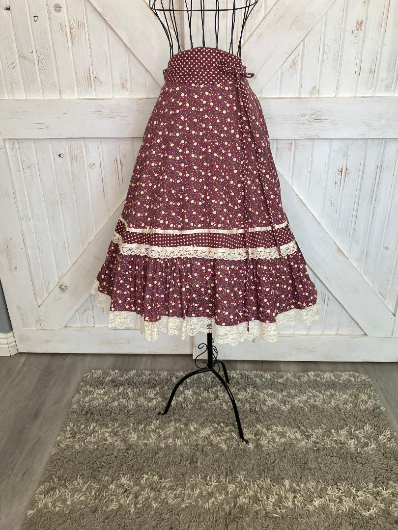 70's Vintage Gunne Sax Jessica's Gunnies Purple Mauve White Yellow Green Daisy Calico Prairie Midi Skirt 7