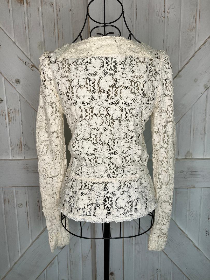 70's Vintage Gunne Sax Saks Fifth Ave Ivory Lace Peplum Prairie Blouse Top