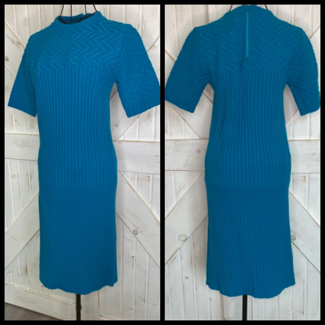 60's Vintage Sears Roebuck Co Teal Blue Mod Mad Men Sweater Midi Dress