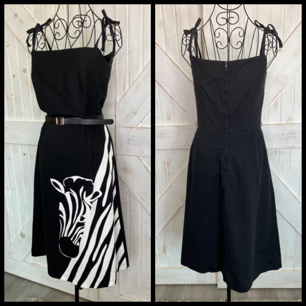 70's Vintage Malia Honolulu Black White Zebra Novelty Print Hawaiian Sundress Midi Dress