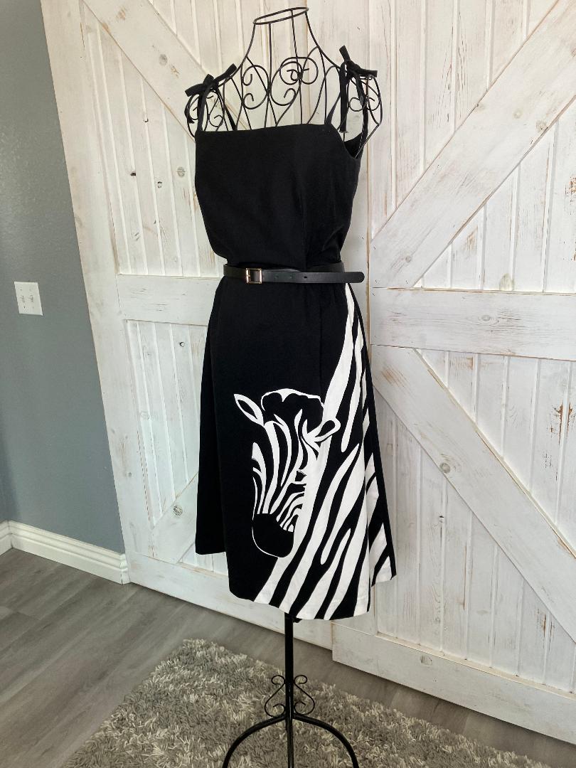 70's Vintage Malia Honolulu Black White Zebra Novelty Print Hawaiian Sundress Midi Dress