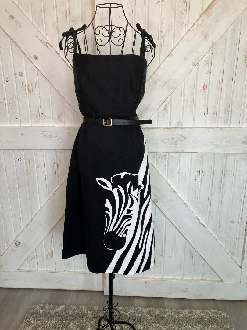 70's Vintage Malia Honolulu Black White Zebra Novelty Print Hawaiian Sundress Midi Dress