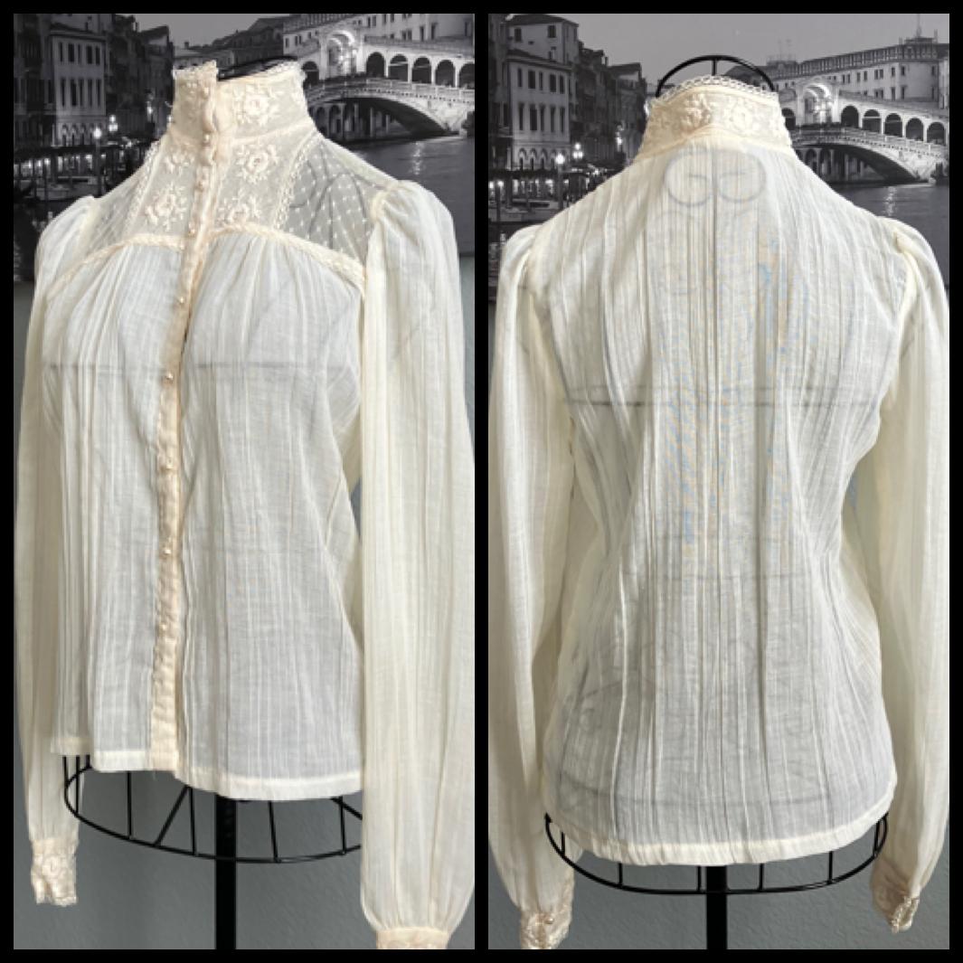 70's Vintage Gunne Sax Jessica's Gunnies Ivory Off White Victorian Edwardian Prairie Blouse Top