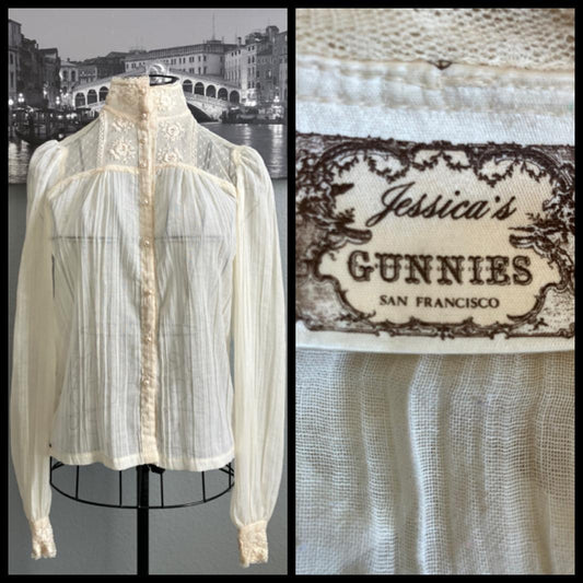 70's Vintage Gunne Sax Jessica's Gunnies Ivory Off White Victorian Edwardian Prairie Blouse Top