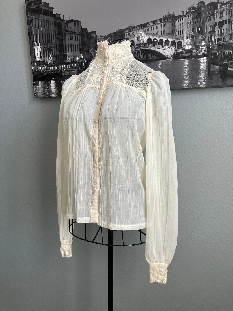 70's Vintage Gunne Sax Jessica's Gunnies Ivory Off White Victorian Edwardian Prairie Blouse Top