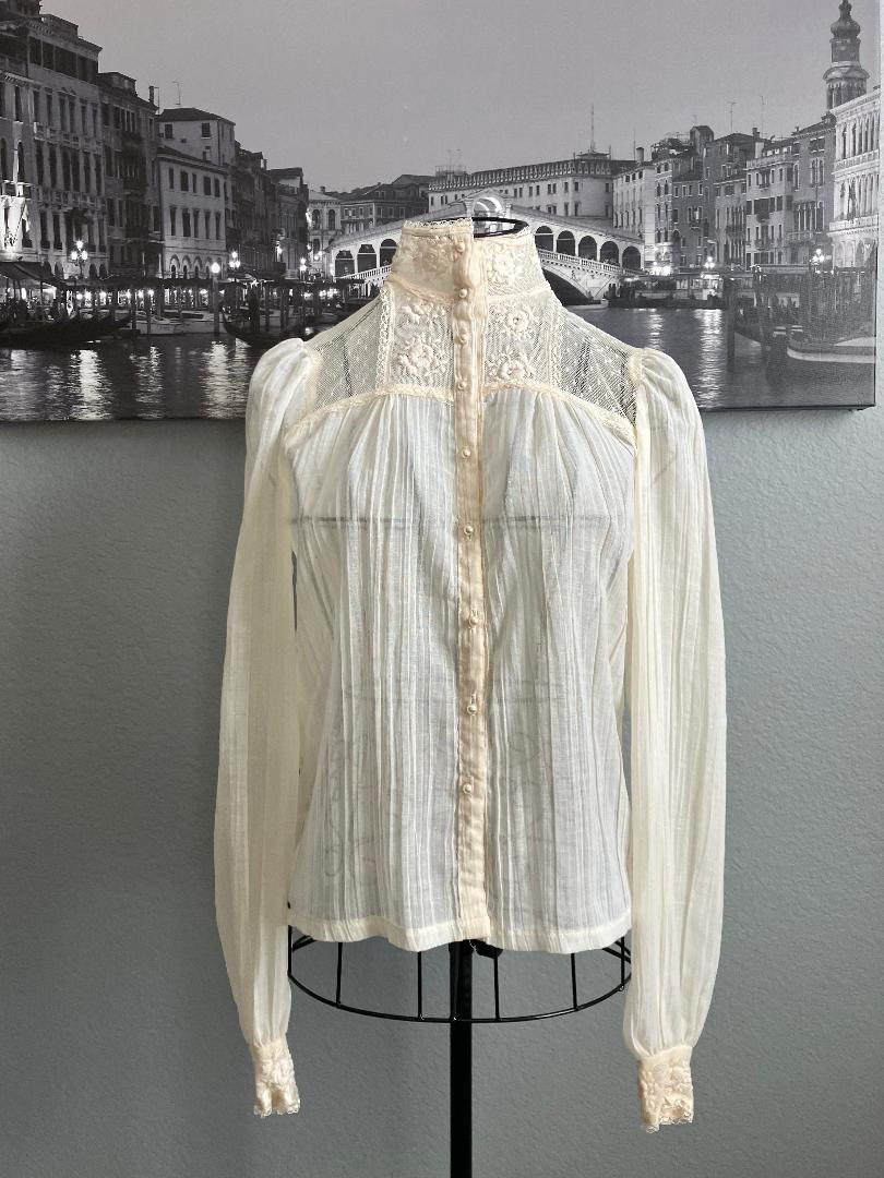 70's Vintage Gunne Sax Jessica's Gunnies Ivory Off White Victorian Edwardian Prairie Blouse Top