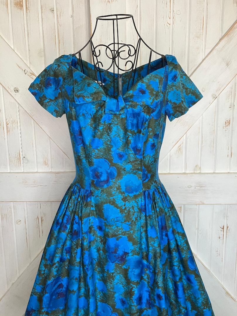 50's Vintage Bloomfield Connie Chase Teal Blue Green Black Dapper Pin Up Rockabilly Lucy Dress