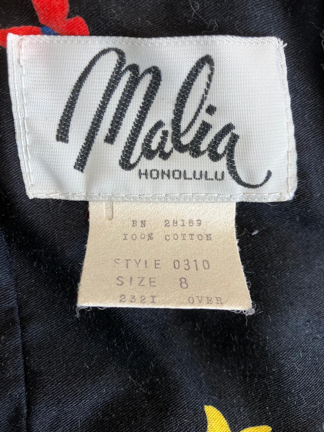 70's Vintage Malia Honolulu Black Rainbow Butterflies Hawaiian Halter Sundress Midi Dress