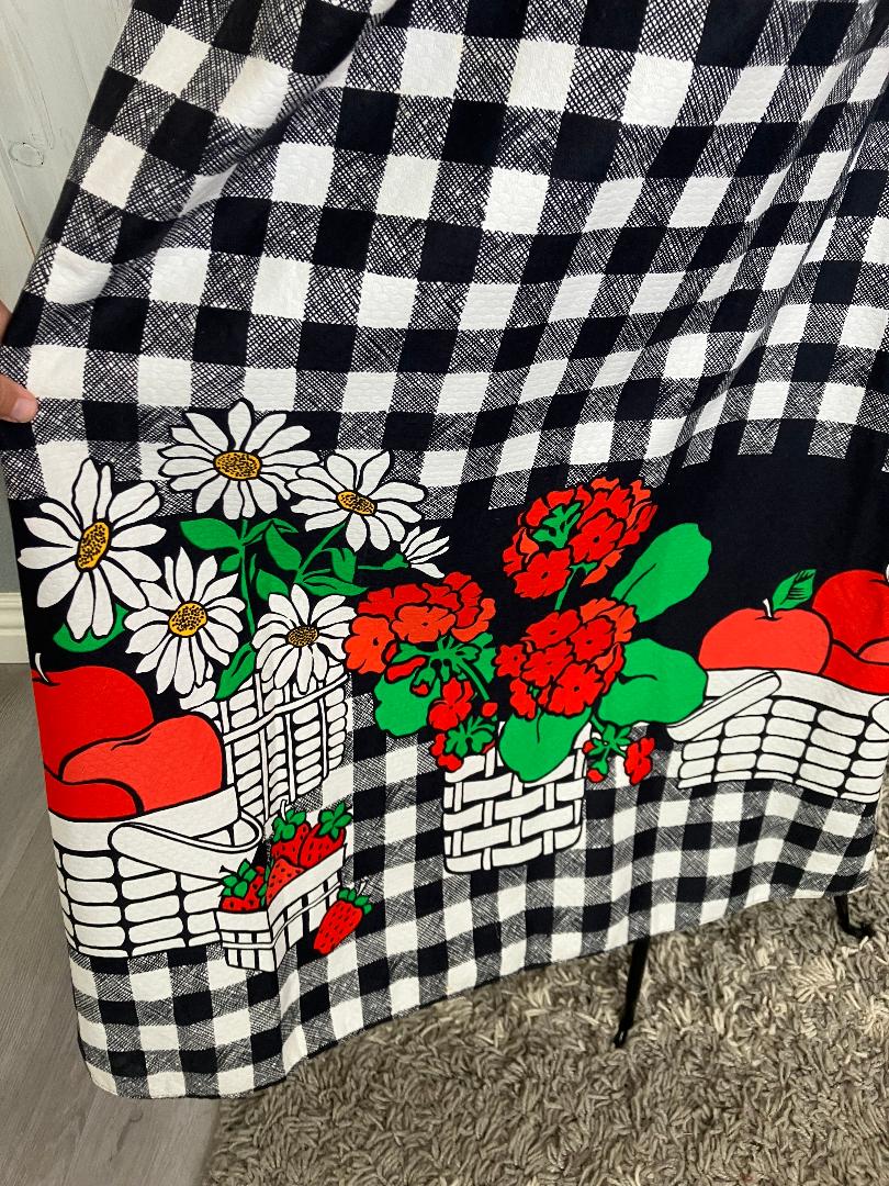 70's Vintage Malia Honolulu Black White Check Red Green Strawberries Apple Daisies Hawaiian Maxi Sundress Dress