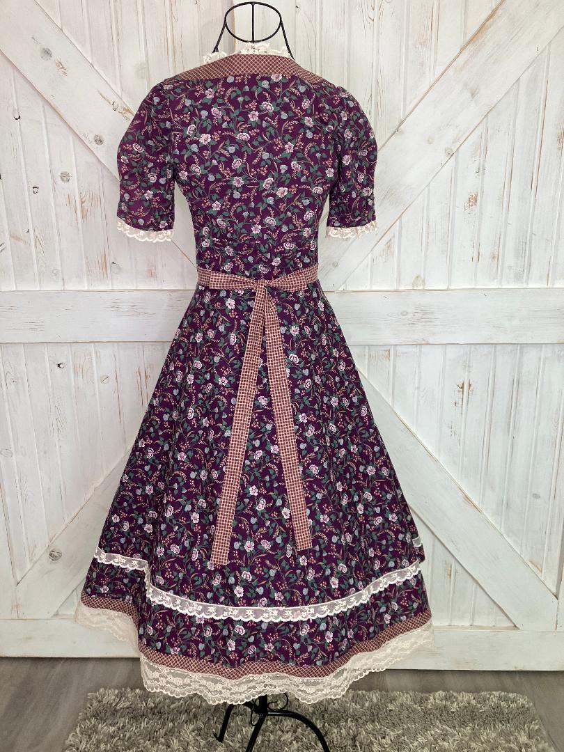 70's Vintage Gunne Sax Purple White Green Calico Prairie Midi Dress 7