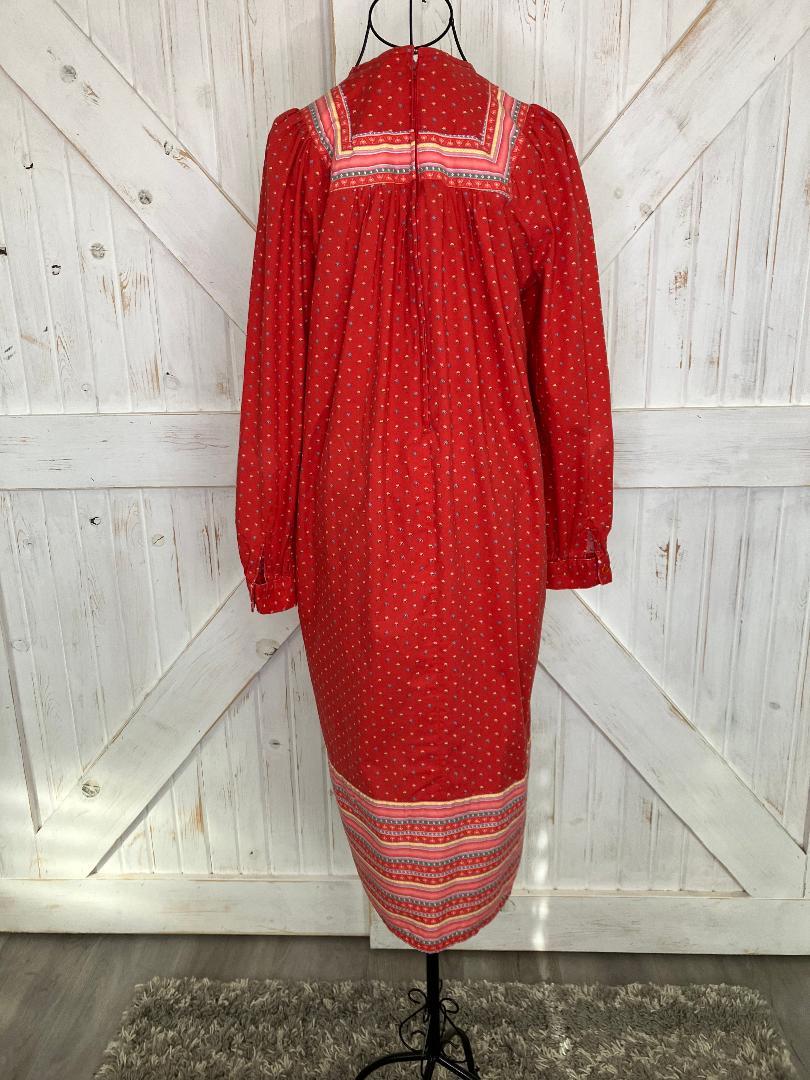 70's Vintage Brimell London Red Green Yellow Blue Calico Stripe Prairie Tent Midi Dress