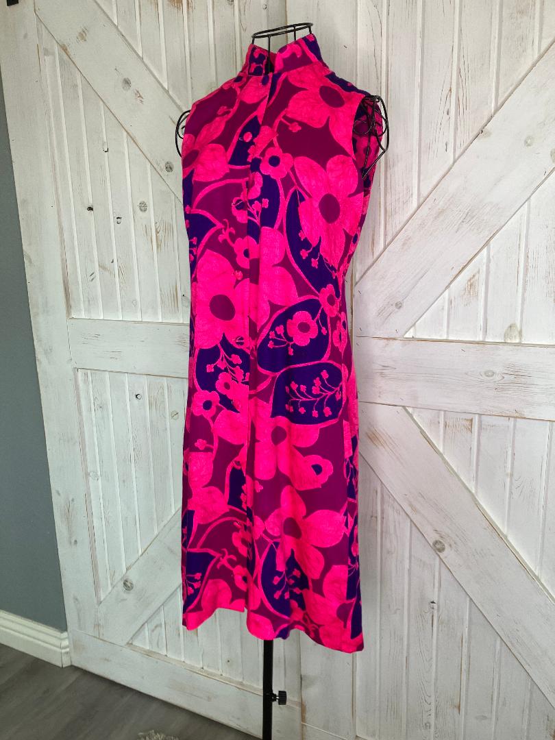 60's Vintage Hawaii Nei Honolulu Pink Purple Hawaiian Gogo Psychedelic Sundress Mini Dress
