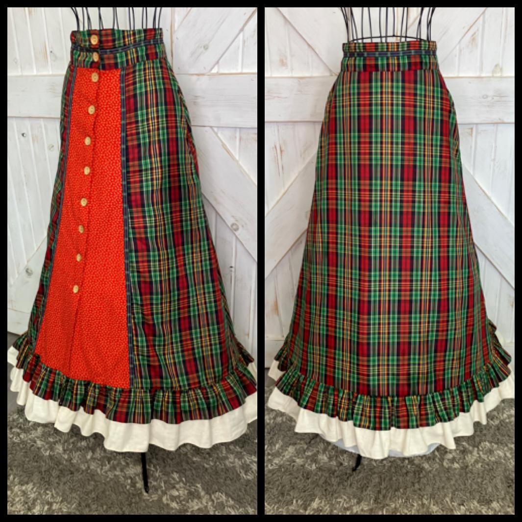 70's Vintage Gunne Sax Jessica's Gunnies Red Green Yellow Plaid Calico Prairie Maxi Skirt 11