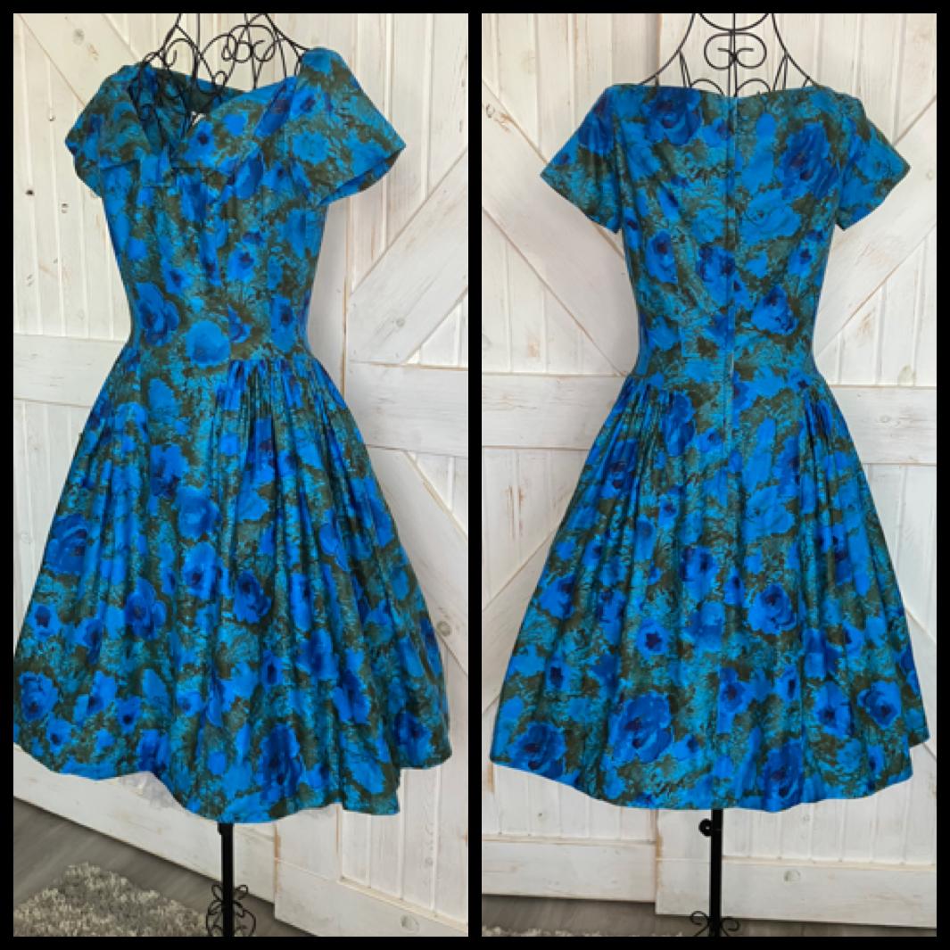 50's Vintage Bloomfield Connie Chase Teal Blue Green Black Dapper Pin Up Rockabilly Lucy Dress