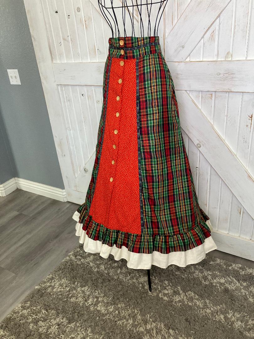70's Vintage Gunne Sax Jessica's Gunnies Red Green Yellow Plaid Calico Prairie Maxi Skirt 11