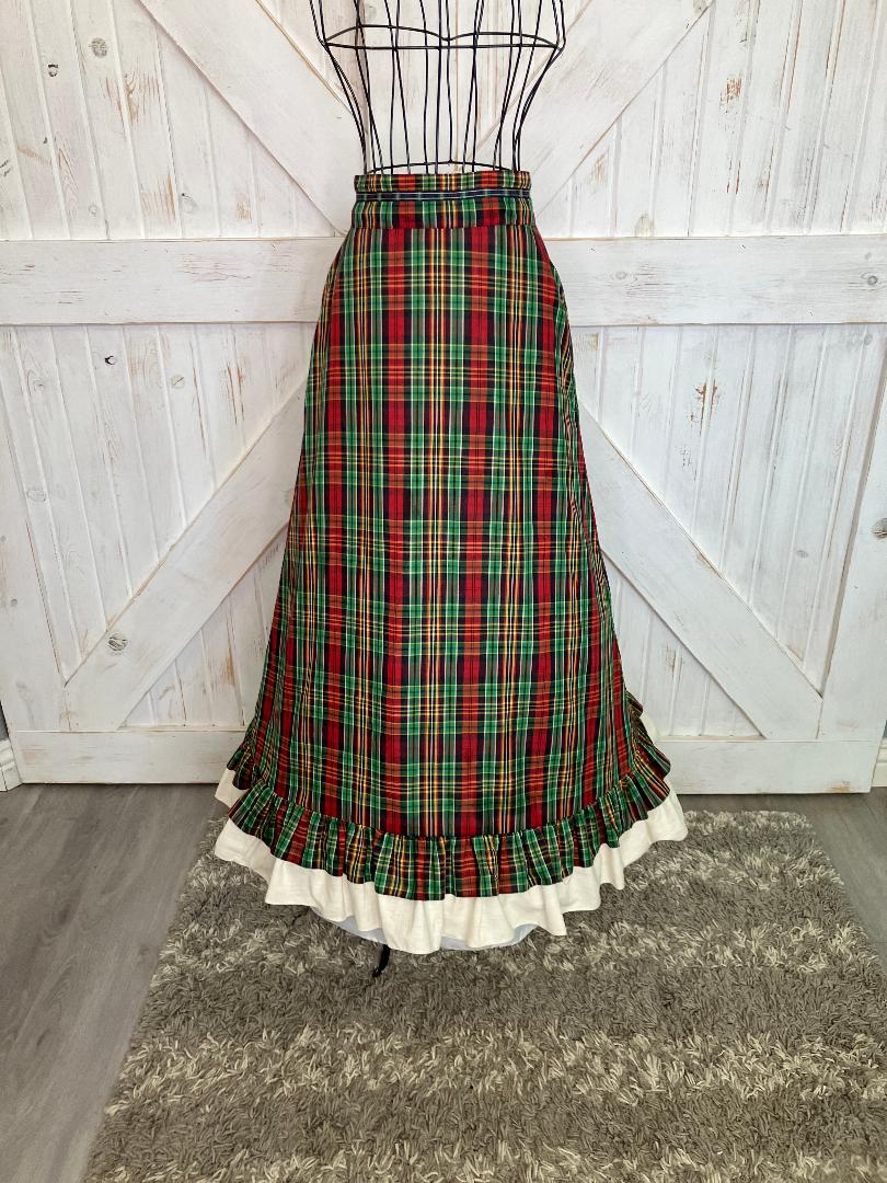 70's Vintage Gunne Sax Jessica's Gunnies Red Green Yellow Plaid Calico Prairie Maxi Skirt 11